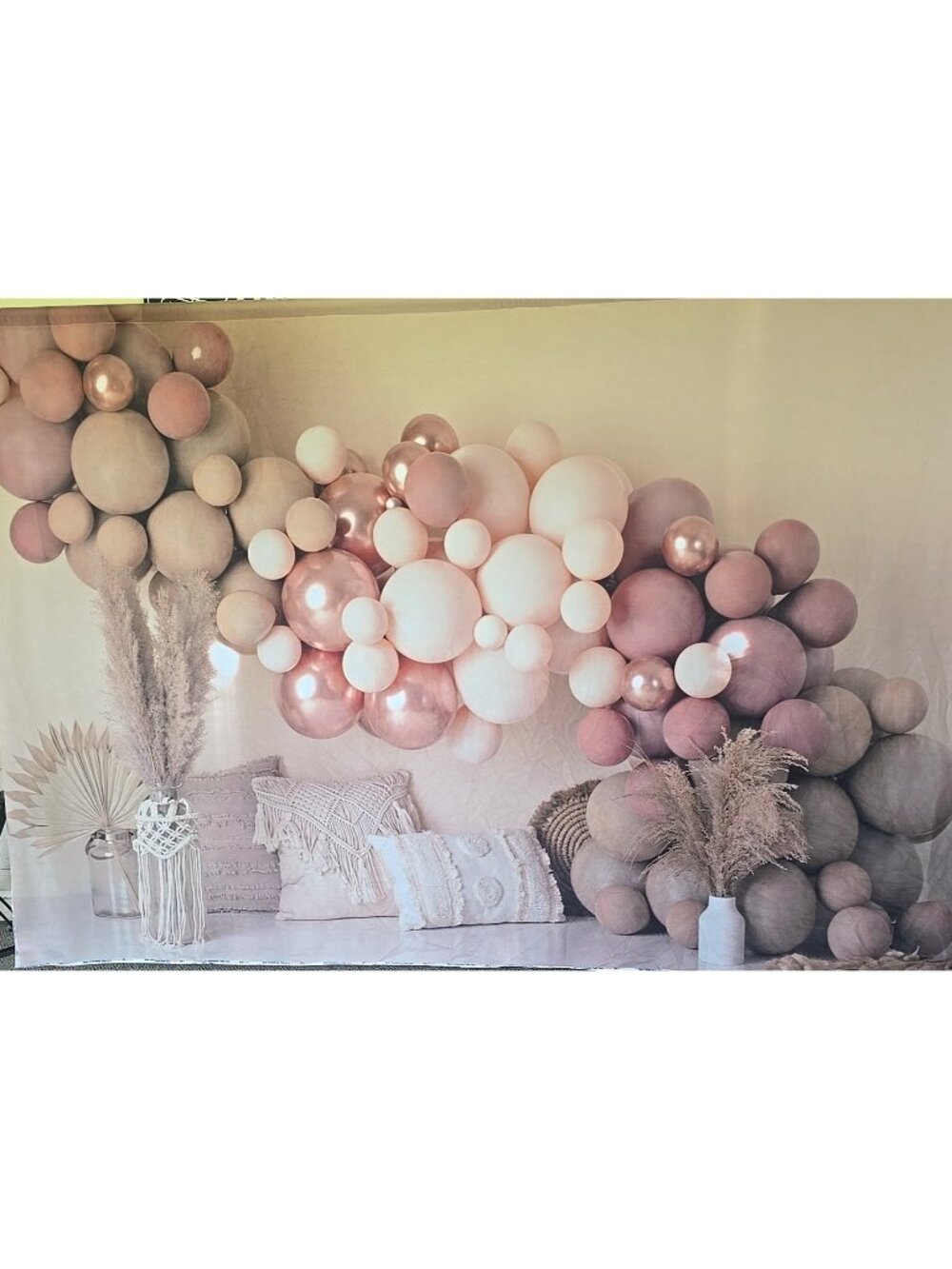 Kate Backdrop Fabric 5' x 7' Boho Pink Mauve Beige Birthday Ballons Photography